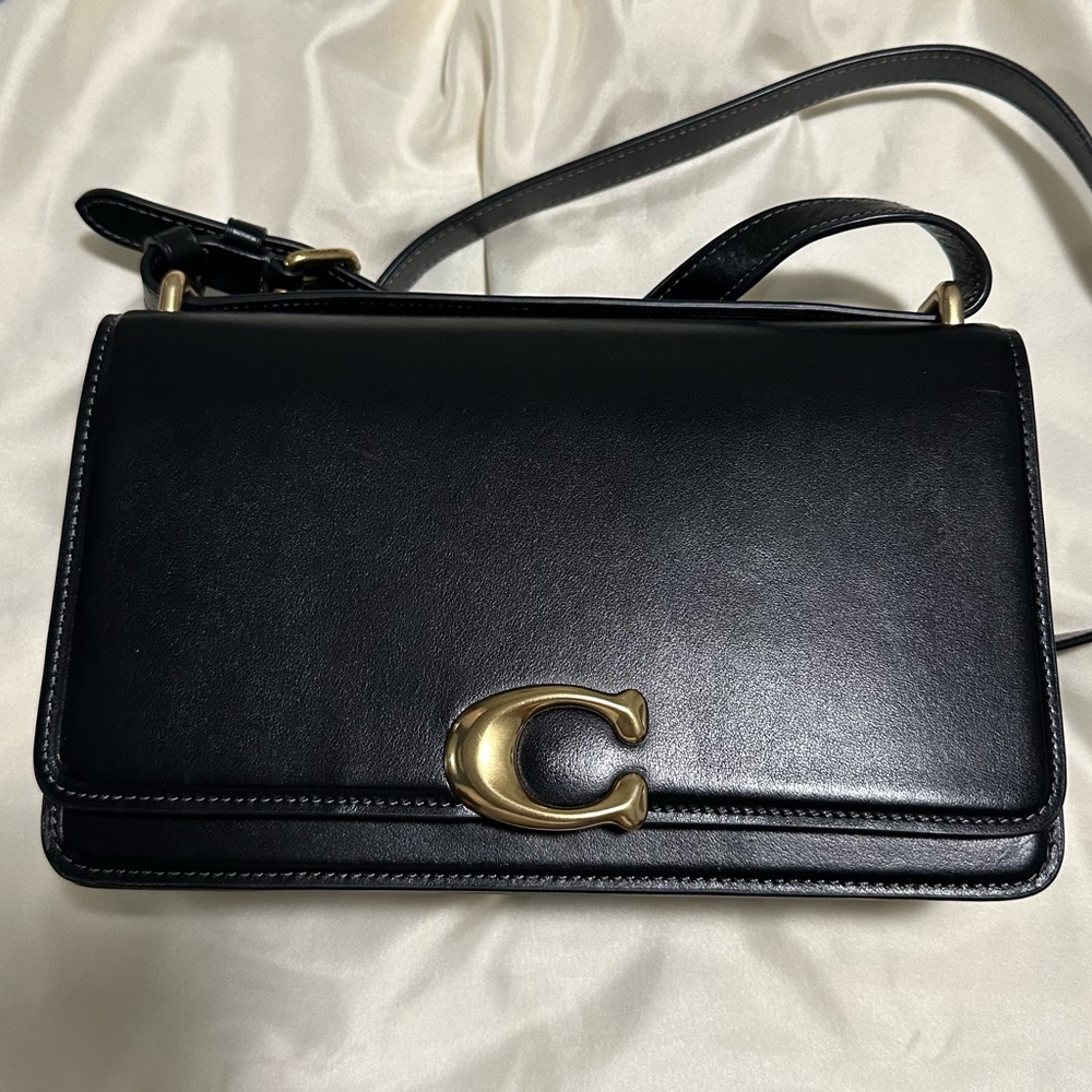 Coach Black Leather Crossbody Bag with Gold Accent